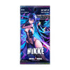 A vertical booster pack card for the game NiKKE: Garden of Victory, featuring a colorful anime-style illustration of a blue-haired female character. Visible text includes 'SHIFT UP MINT GAMES' and 'NIVEL ARENA'.