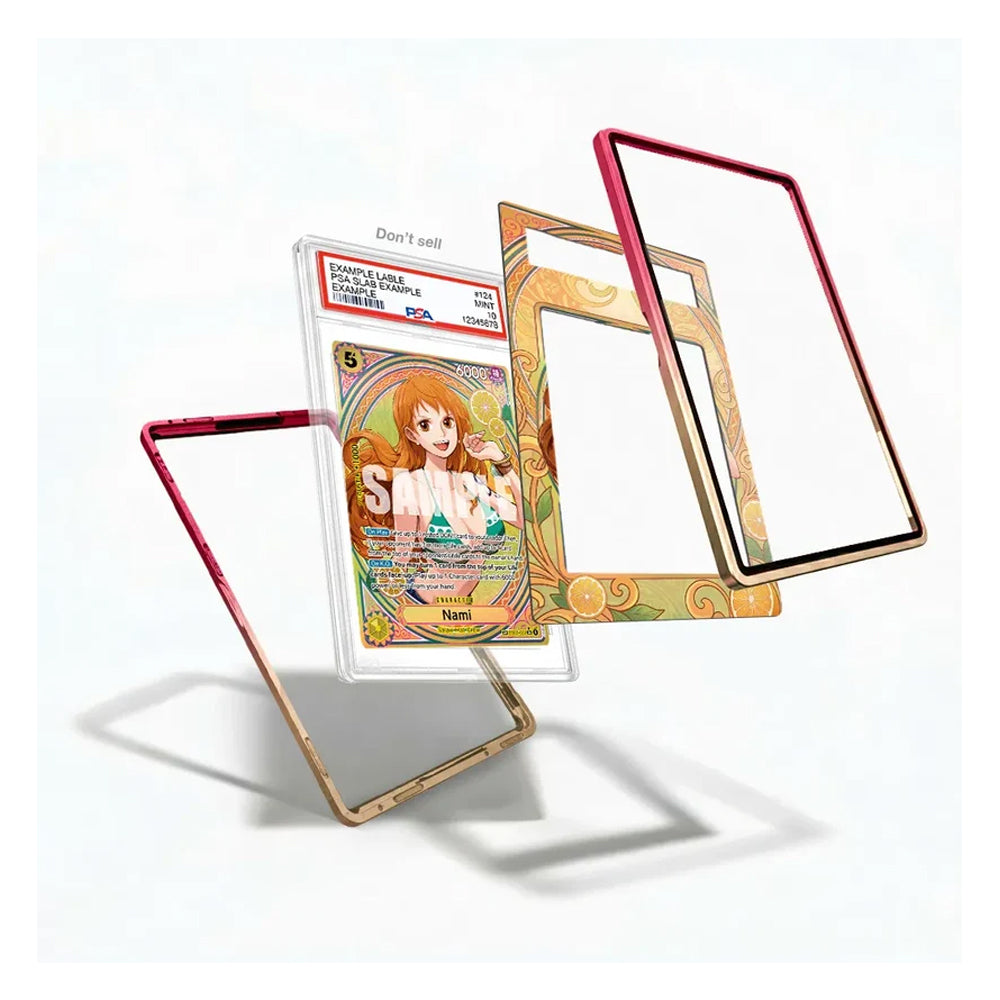Three decorative transparent phone case frames with colored borders are displayed floating against a white background. One frame has a red border, one has a gold border, and one has a black border.