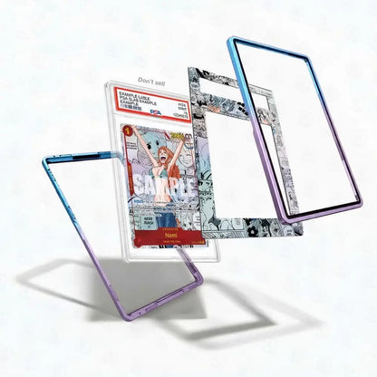 Comic book card with protective cases on a white background
