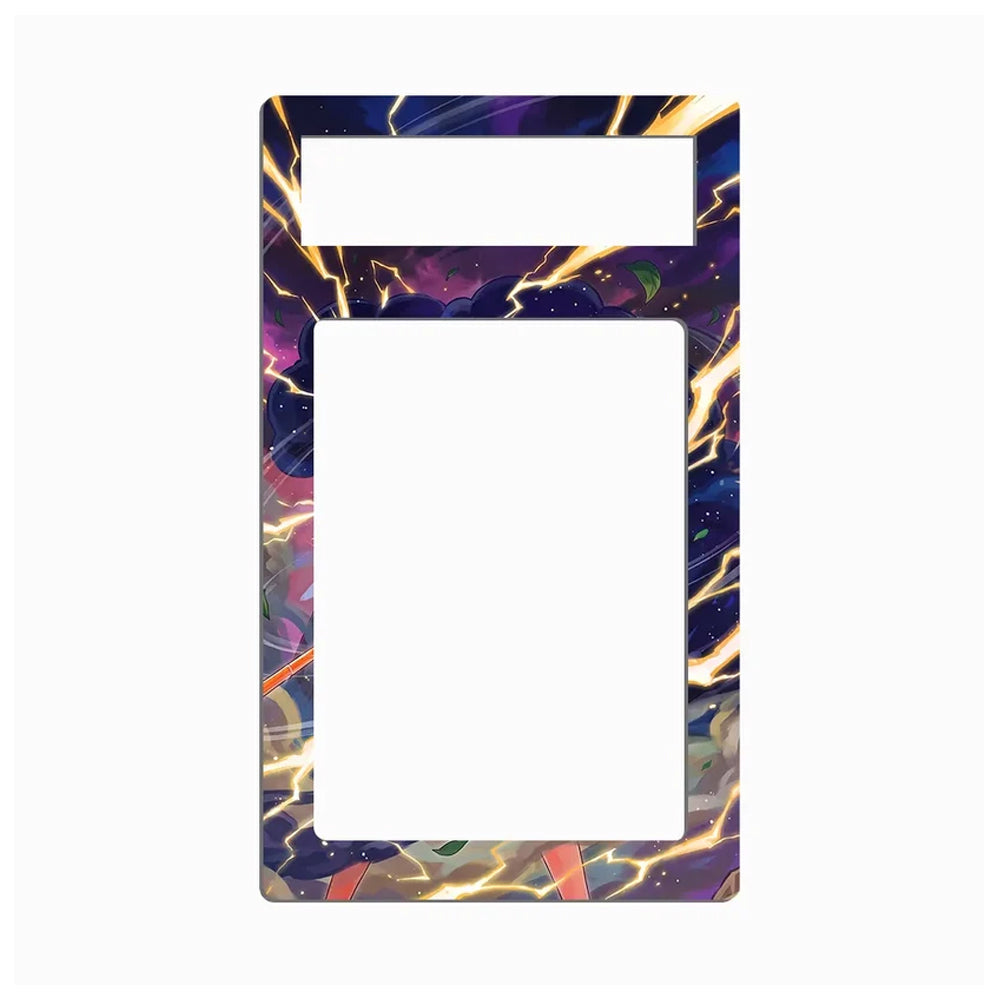 A rectangular decorative plate or frame with a colorful cosmic lightning design, featuring a large blank white center and a smaller blank white top section, shown on a plain white background.
