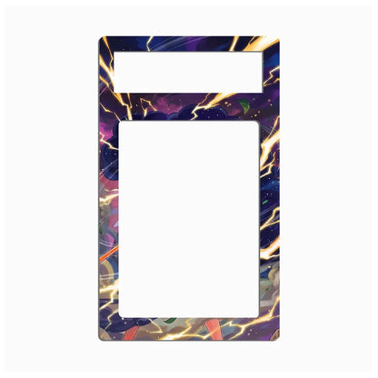 A rectangular decorative plate or frame with a colorful cosmic lightning design, featuring a large blank white center and a smaller blank white top section, shown on a plain white background.