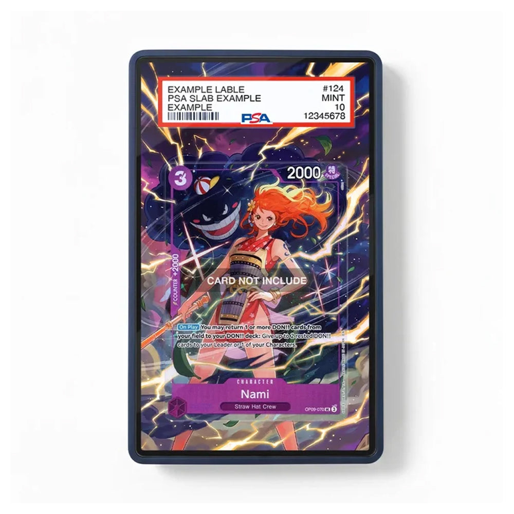 A PSA-graded collectible trading card shown in a clear protective case against a white background. The card features anime artwork with a purple and orange color scheme, and a PSA slab label is visible at the top.