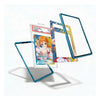 Three clear acrylic card sleeves with translucent blue borders are shown floating at different angles on a white background, with a sample anime trading card inserted into one sleeve.