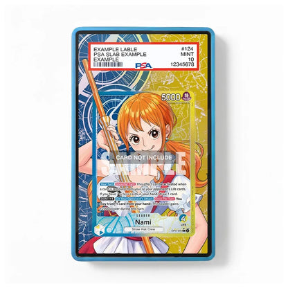 A PSA graded holographic trading card featuring the anime character Nami from My Hero Academia, displayed in a blue protective slab with a white PSA grading label at the top.