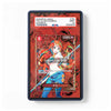 A PSA graded slab containing a collectible card featuring an anime-style character on a red patterned card, photographed against a plain white background.