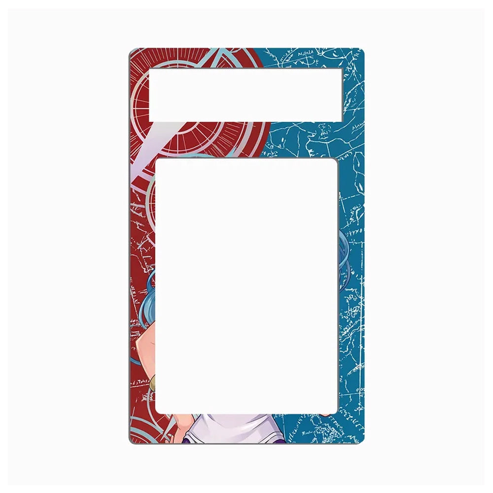 A decorative rectangular picture frame insert with a red and blue anime-style border and a large blank white center, shown on a plain light gray background.
