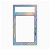 A decorative rectangular phone case frame or cover with a large cutout in the center and a smaller horizontal cutout near the top. The border features an iridescent, multicolor paisley and scroll pattern shifting between blue, purple, green, and pink tones, shown against a plain white background.