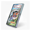 A slim rectangular smartphone or media player shown at an angle on a clean white background, with a Pokémon trading card featuring Nemoza displayed on its screen.