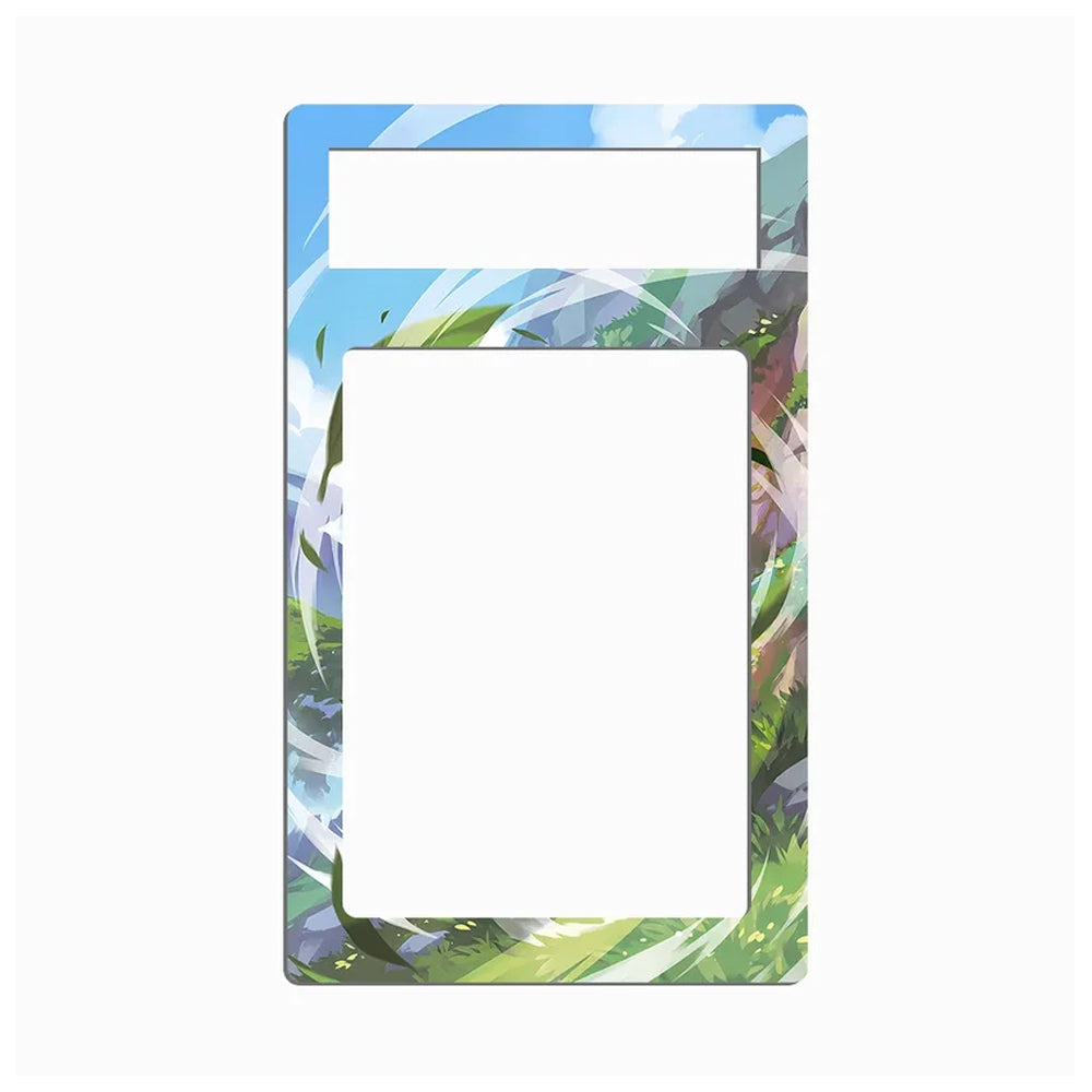 A rectangular acrylic or glass magnetic money clip frame with a colorful anime-style forest illustration, featuring a top slot for a coin and a large central cutout, shown on a plain white background.