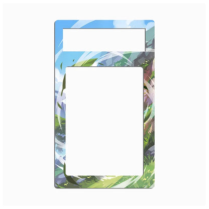 A rectangular acrylic or glass magnetic money clip frame with a colorful anime-style forest illustration, featuring a top slot for a coin and a large central cutout, shown on a plain white background.