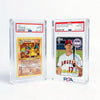 Two PSA-graded 2018 Topps baseball cards in clear plastic holders, shown side by side on a white background. The left card is a Charizard Holo Gem Mint, and the right card is a Shogi Dattani Gem Mint.