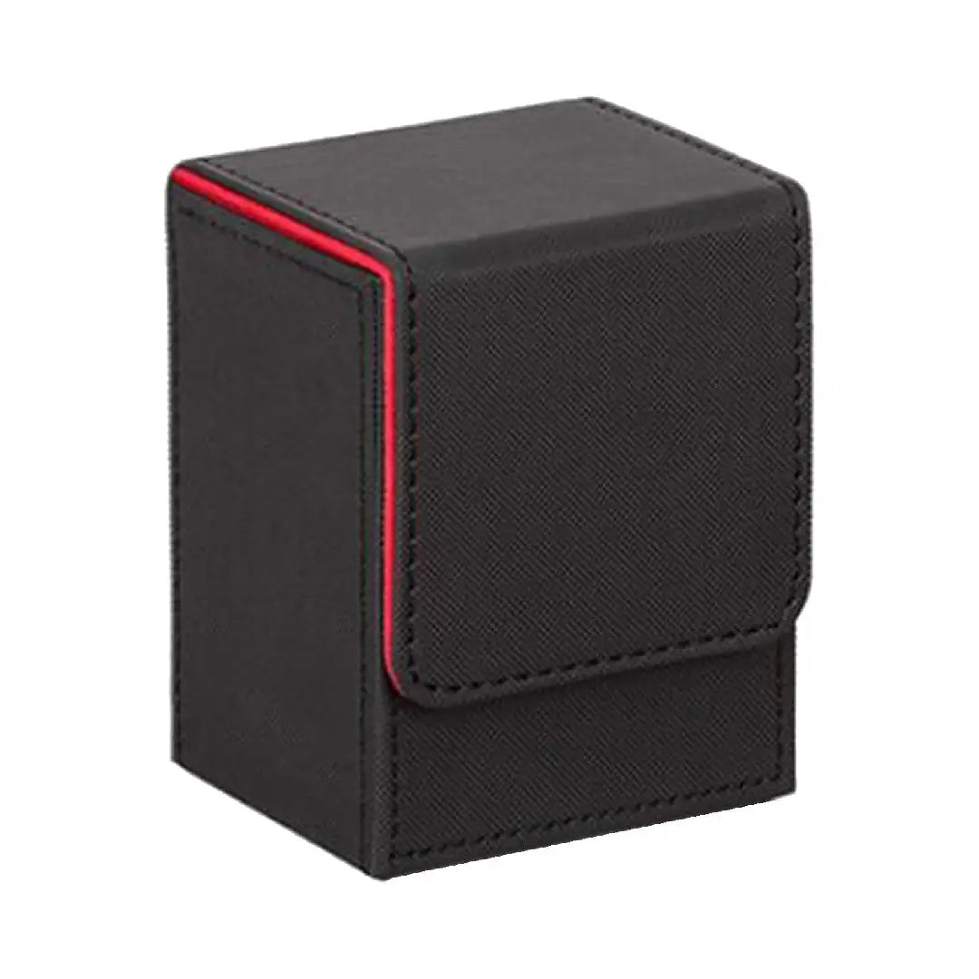 Leather Trading Card Deck Box for 100+ Single-Sleeved Cards Commander Deck Storage Box – Black Grey, Blue & Red