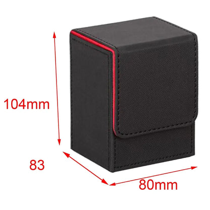 Leather Trading Card Deck Box for 100+ Single-Sleeved Cards Commander Deck Storage Box – Black Grey, Blue & Red