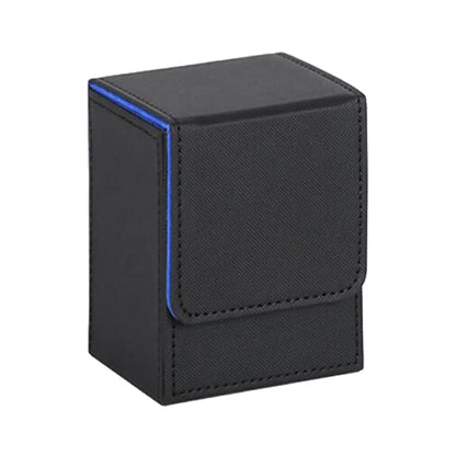Leather Trading Card Deck Box for 100+ Single-Sleeved Cards Commander Deck Storage Box – Black Grey, Blue & Red