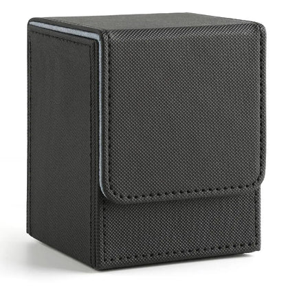 Leather Trading Card Deck Box for 100+ Single-Sleeved Cards Commander Deck Storage Box – Black Grey, Blue & Red