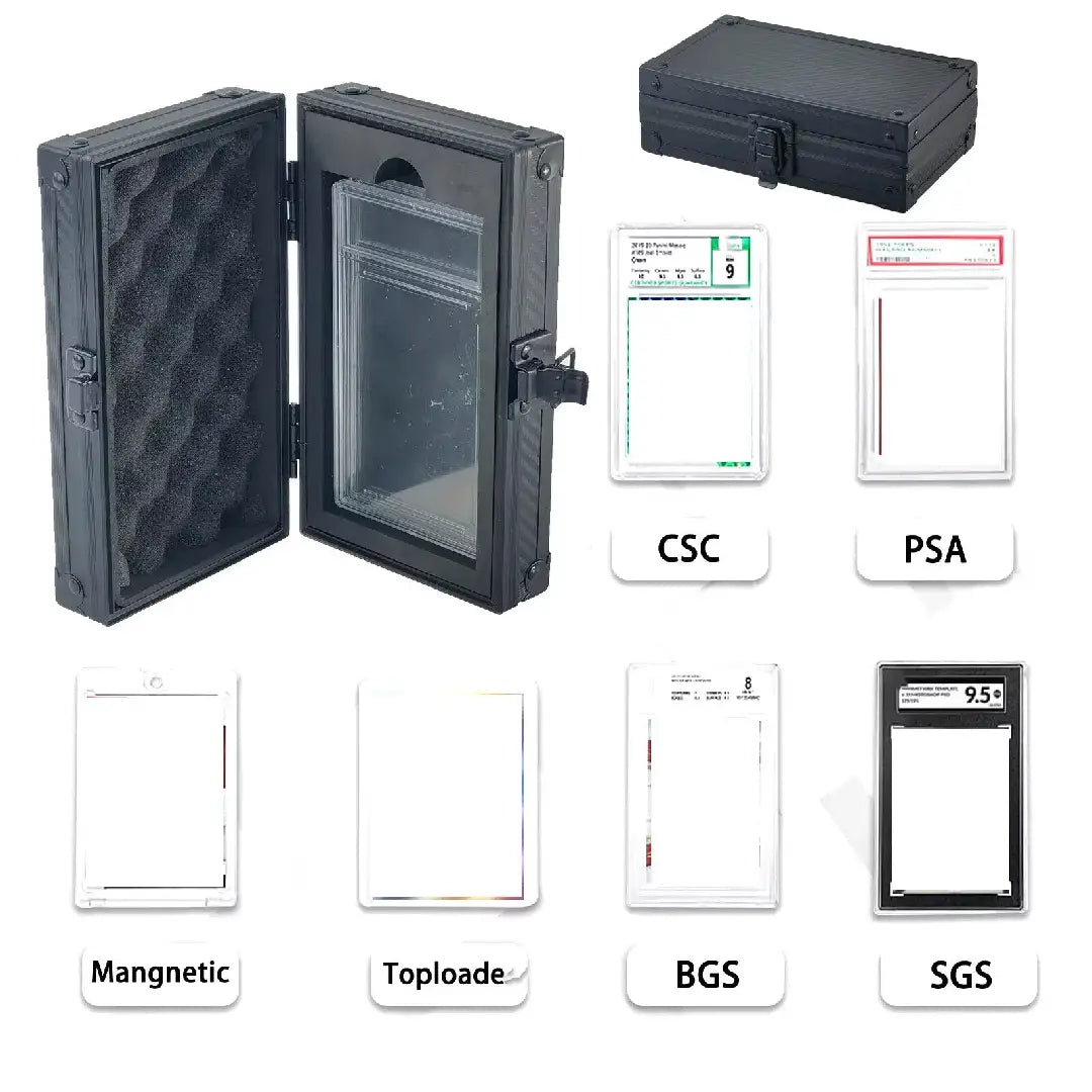 Carbon Fiber Trading Card Storage Case with Removable Dividers for PSA BGS CGC Graded Slabs