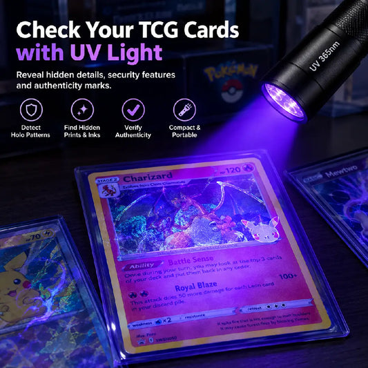 365nm UV Card Checker Light USB Rechargeable Mini Ultraviolet Flashlight for Trading Cards and Collectibles