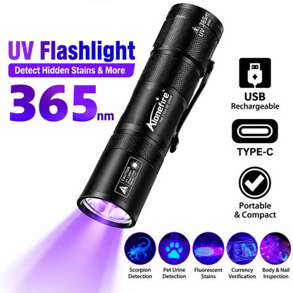 365nm UV Card Checker Light USB Rechargeable Mini Ultraviolet Flashlight for Trading Cards and Collectibles