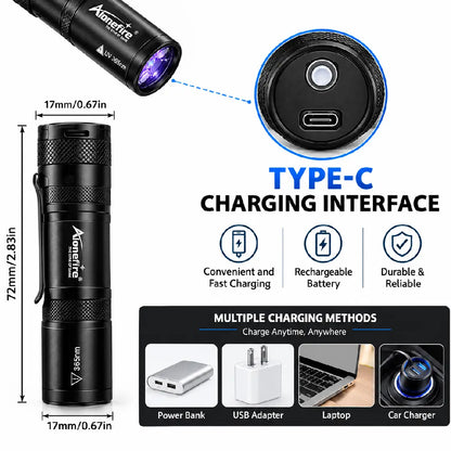 365nm UV Card Checker Light USB Rechargeable Mini Ultraviolet Flashlight for Trading Cards and Collectibles