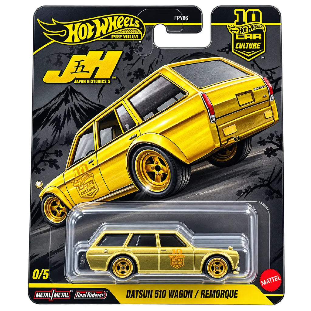 Hot Wheels Premium Datsun 510 Wagon Remorque Japan Historics 5 Gold Chase – 1:64 Diecast Collectible Car