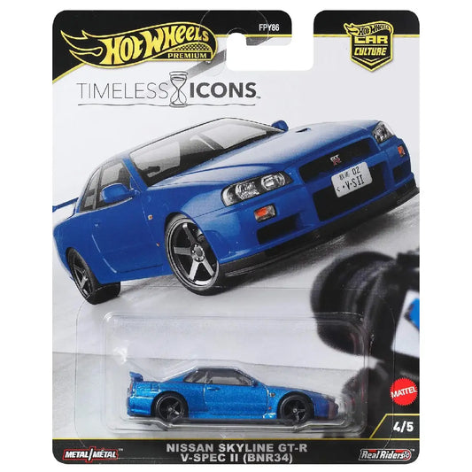 Hot Wheels Premium Timeless Icons Nissan Skyline GT-R V-Spec II BNR34 – 1:64 Diecast Collectible Car