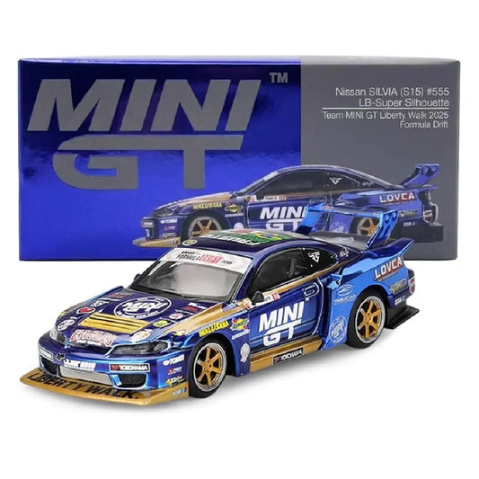 MINI GT Nissan Silvia S15 #555 LB-Super Silhouette Team MINI GT Liberty Walk 2025 Formula Drift – 1:64 Diecast Model Car