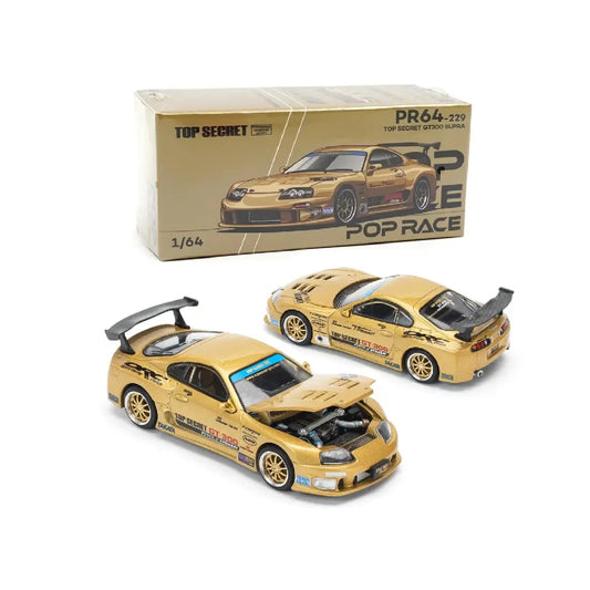POP RACE Toyota Supra Top Secret GT300 Gold Chrome PR640274 – 1:64 Premium JDM Diecast Model Car