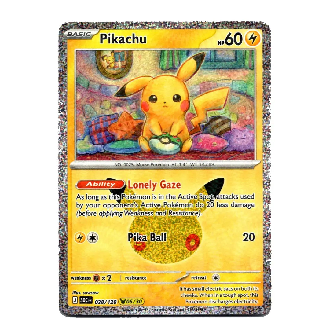Pikachu Holo Rare 028/128 ME: 30th Celebration English Pokémon Card NM