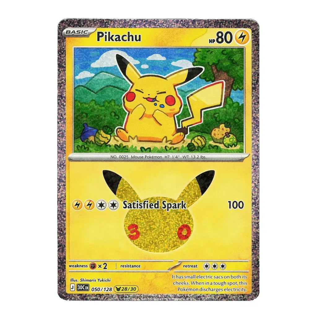 Pikachu Holo Rare 050/128 ME: 30th Celebration English Pokémon Card NM