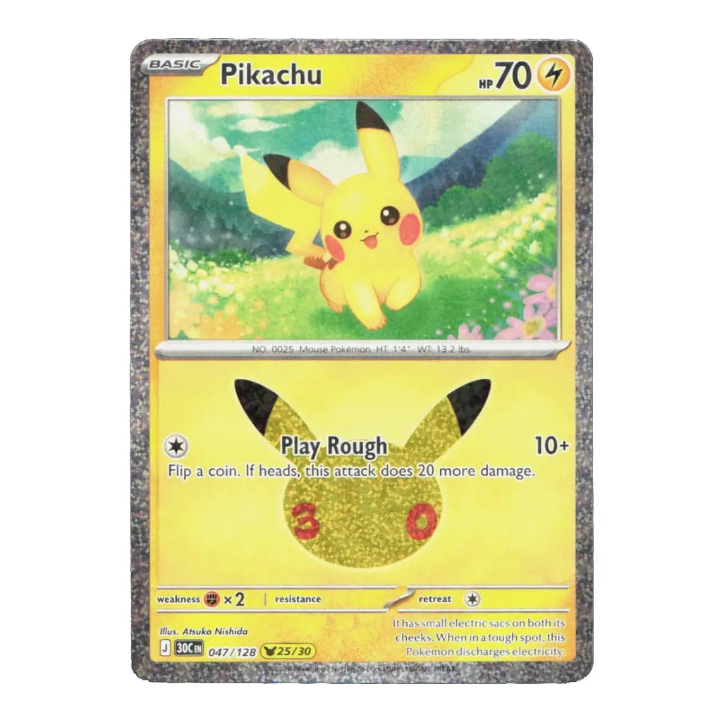 Pikachu Holo Rare 047/128 ME: 30th Celebration English Pokémon Card NM