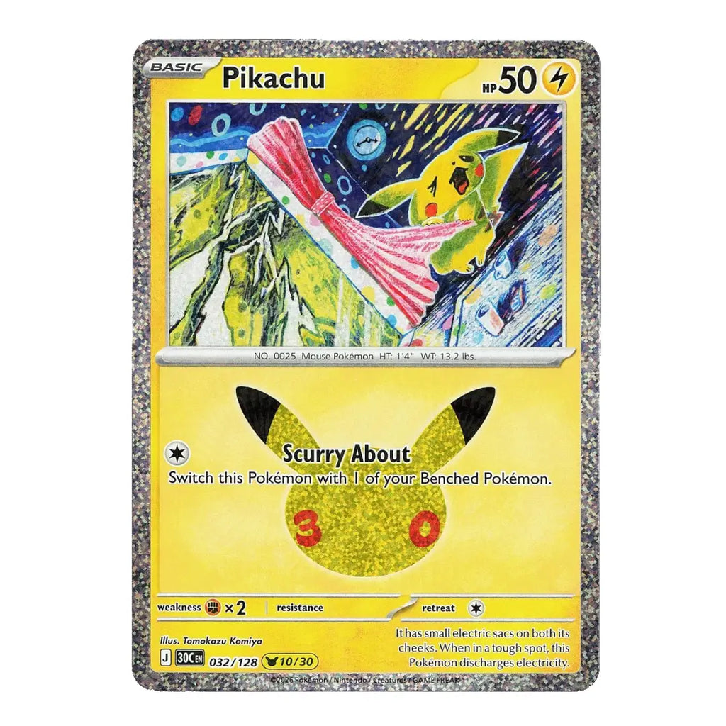 Pikachu Holo Rare 032/128 ME: 30th Celebration English Pokémon Card NM