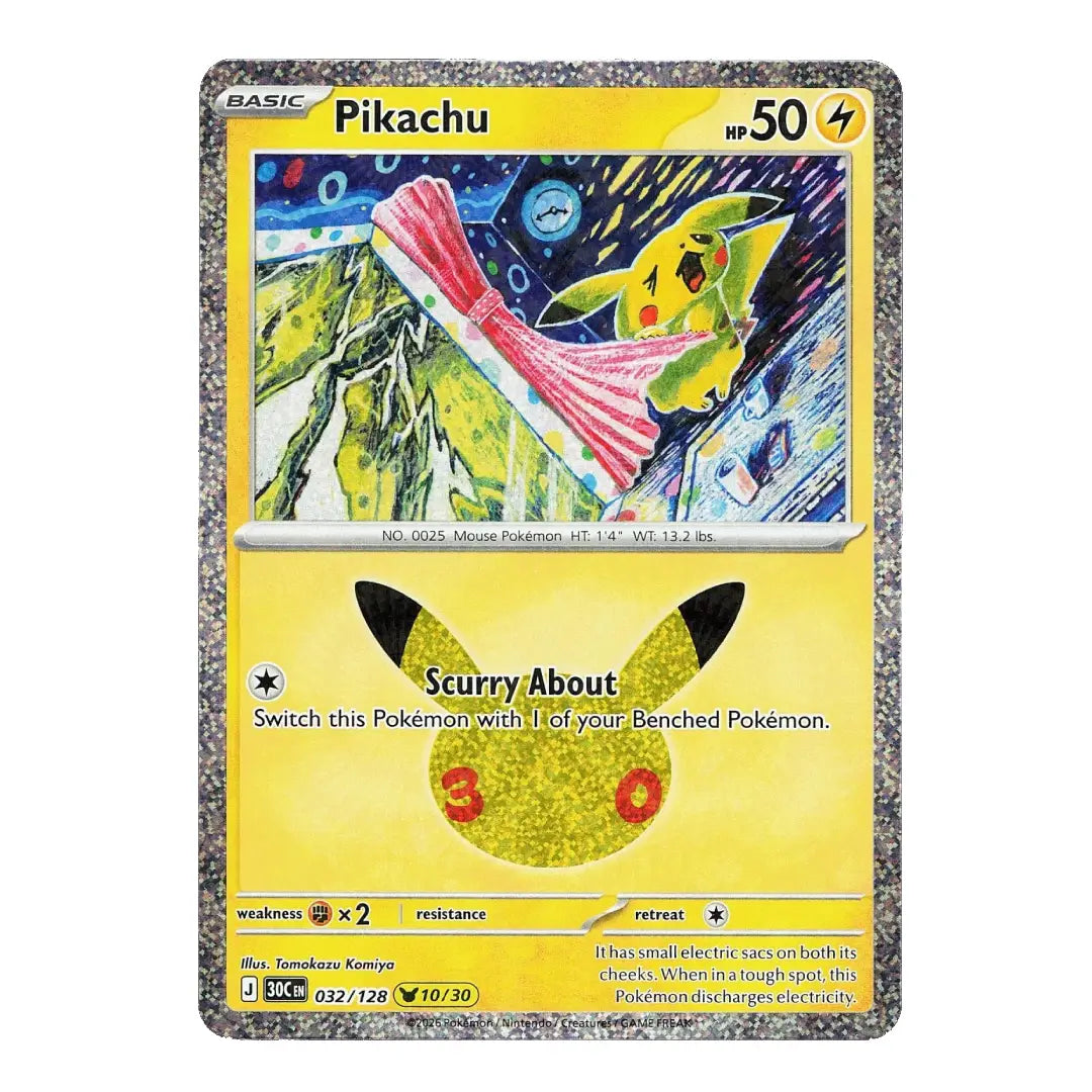 Pikachu Holo Rare 032/128 ME: 30th Celebration English Pokémon Card NM
