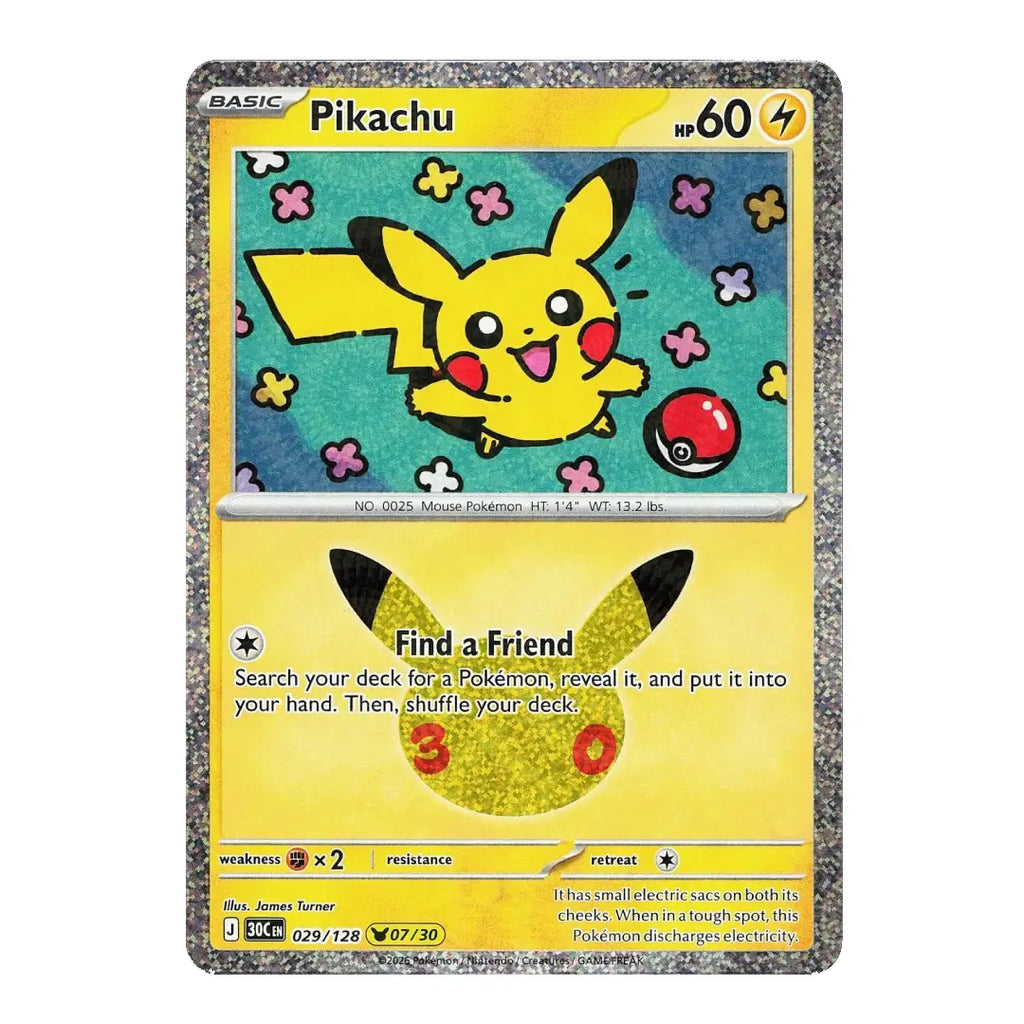 Pikachu Holo Rare 029/128 ME: 30th Celebration English Pokémon Card NM