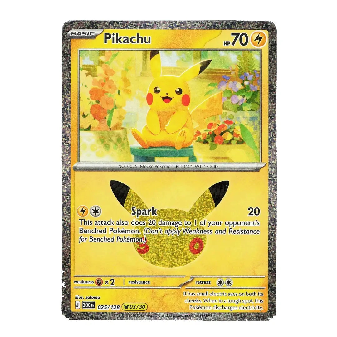 Pikachu Holo Rare 025/128 ME: 30th Celebration English Pokémon Card NM