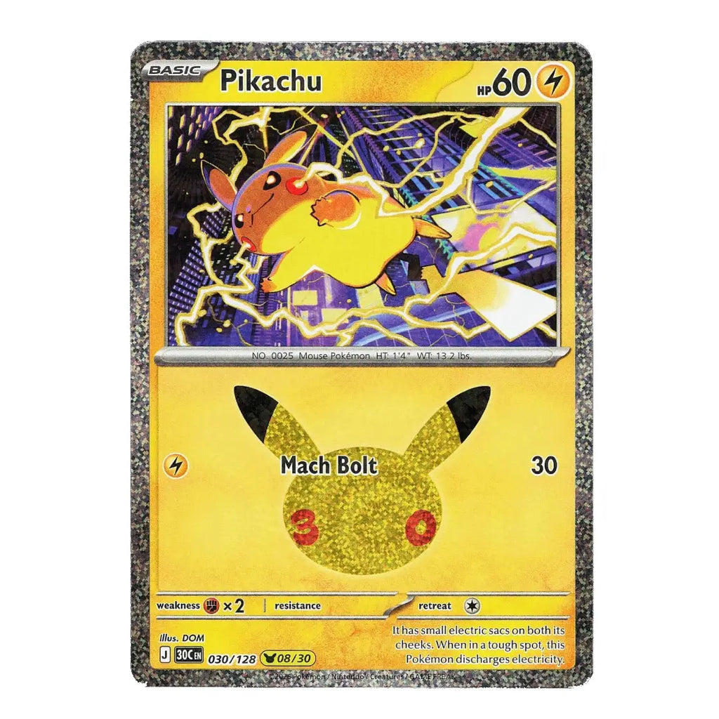 Pikachu Holo Rare 030/128 ME: 30th Celebration English Pokémon Card NM