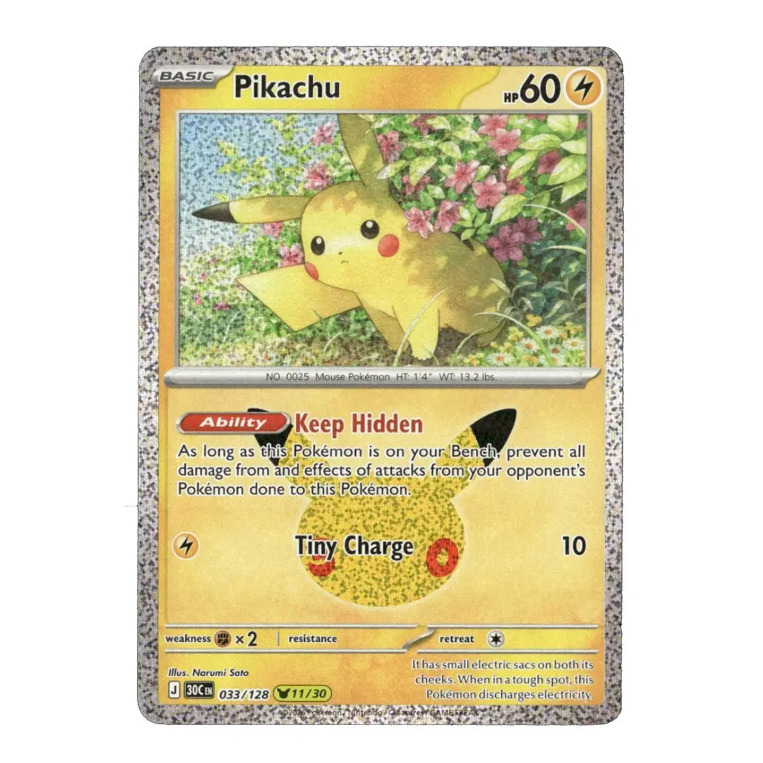 Pikachu Holo Rare 033/128 ME: 30th Celebration English Pokémon Card NM
