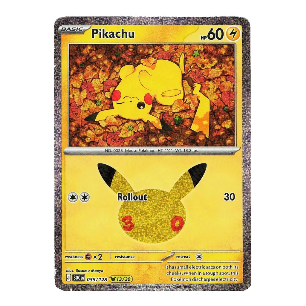 Pikachu Holo Rare 035/128 ME: 30th Celebration English Pokémon Card NM