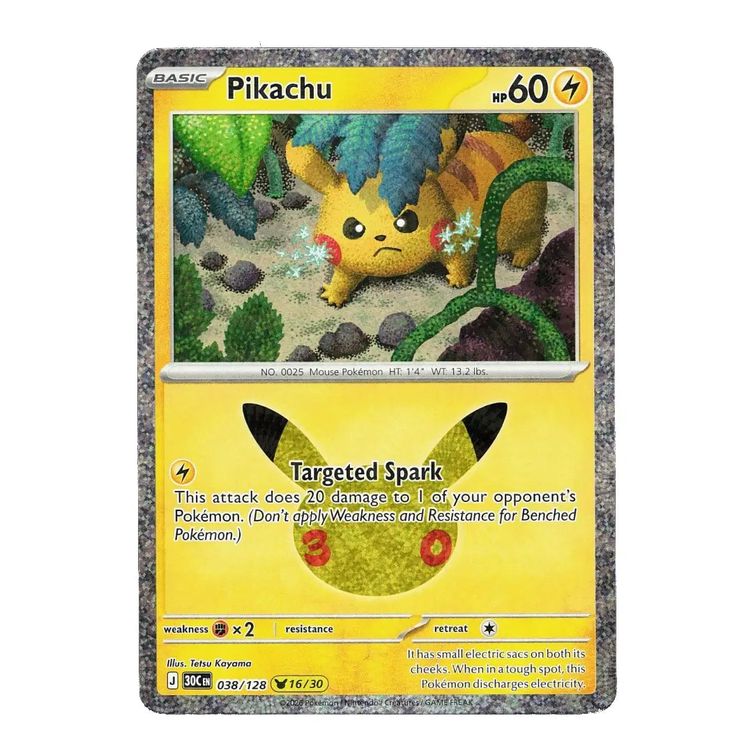Pikachu Holo Rare 038/128 ME: 30th Celebration English Pokémon Card NM