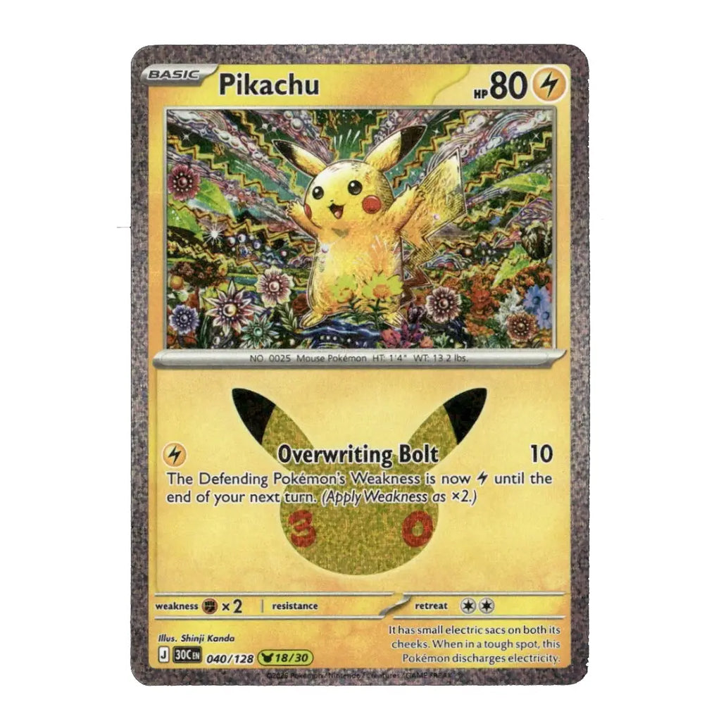 Pikachu Holo 040/128 ME: 30th Celebration English Pokémon Card