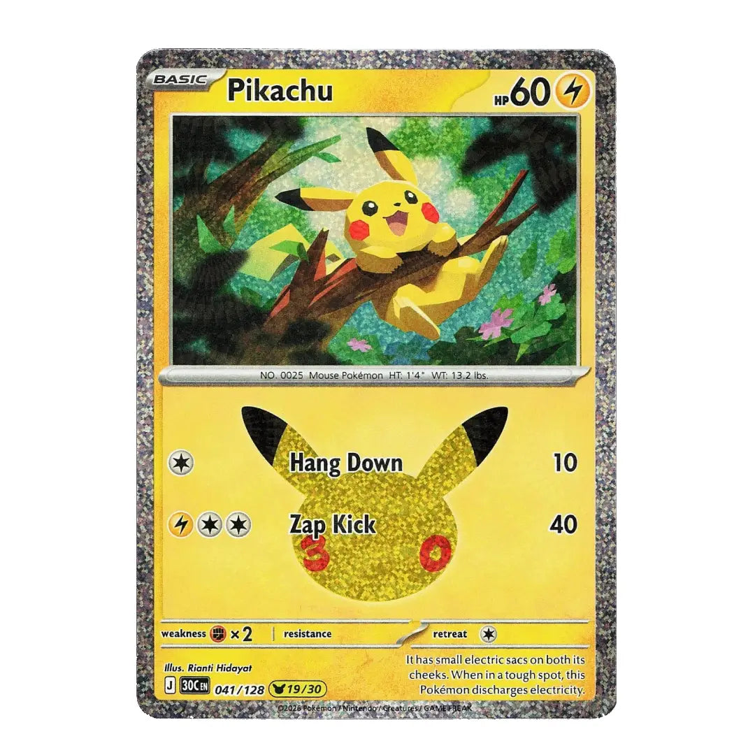 Pikachu Holo Rare 041/128 ME: 30th Celebration English Pokémon Card NM