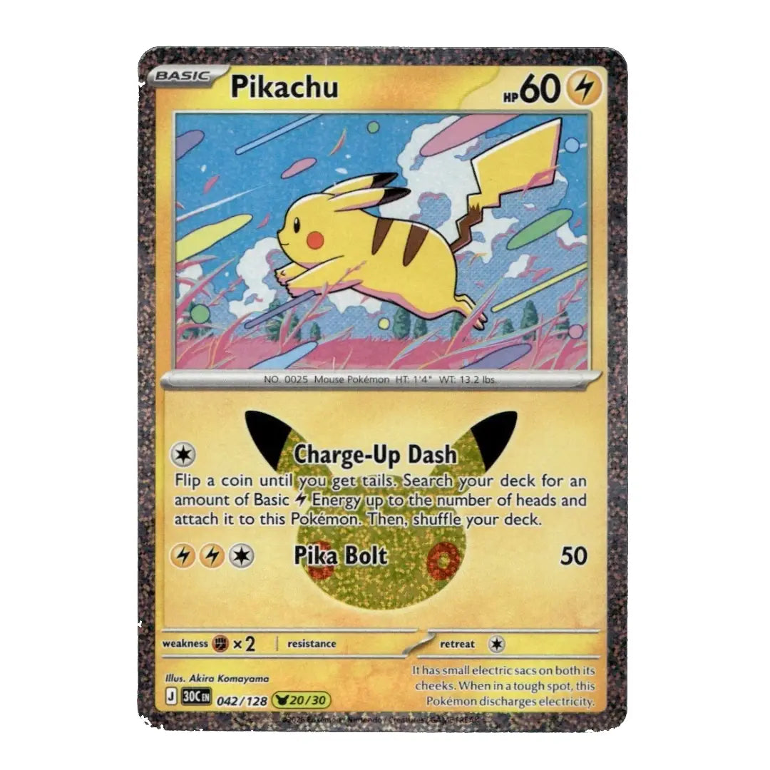 Pikachu Holo Rare 042/128 ME: 30th Celebration English Pokémon Card NM