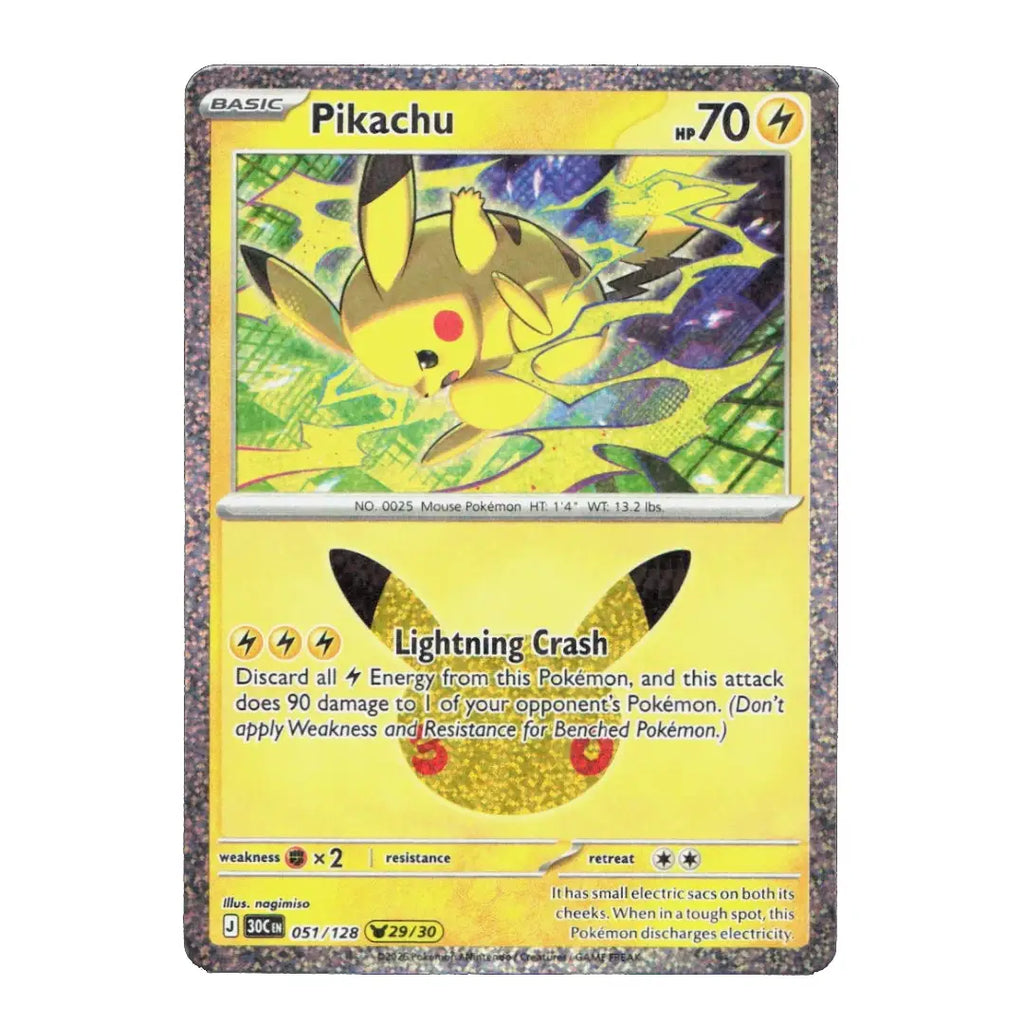 Pikachu Holo Rare 051/128 ME: 30th Celebration English Pokémon Card NM