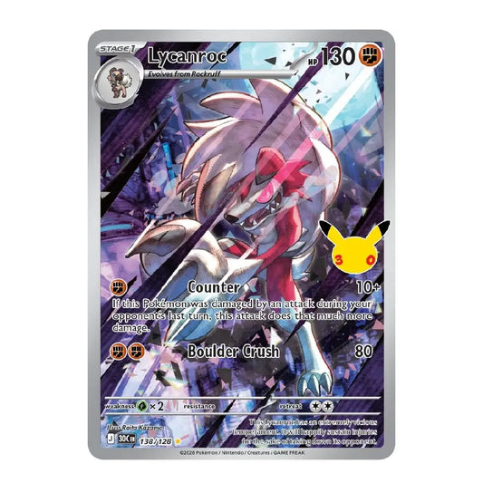 Lycanroc 138/128 Illustration Rare Holofoil ME: 30th Celebration English Pokémon Card NM