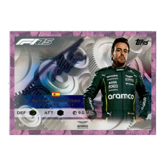 2025 Topps Turbo Attax F1 #50 Fernando Alonso Pink Signature Style Trading Card