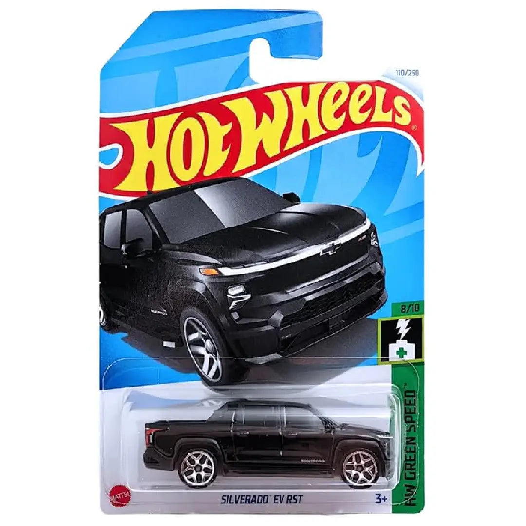 Hot Wheels Chevrolet Silverado EV RST Black HW Green Speed 110/250 HTD57 – 1:64 Diecast Pickup Truck