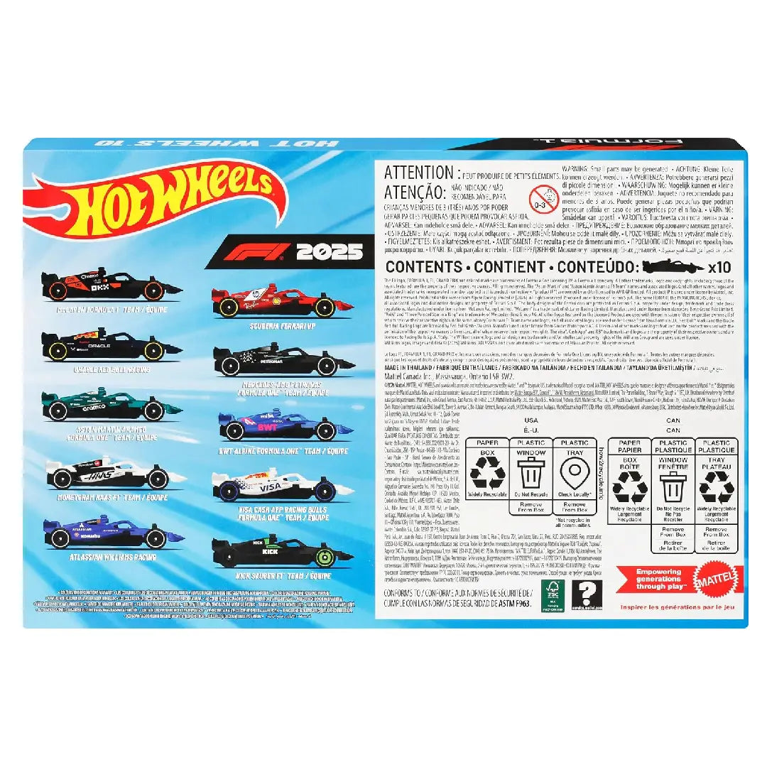 Hot Wheels Formula 1 2025 Racing Teams 10-Pack JMM24 – 1:64 Diecast F1 Cars Set