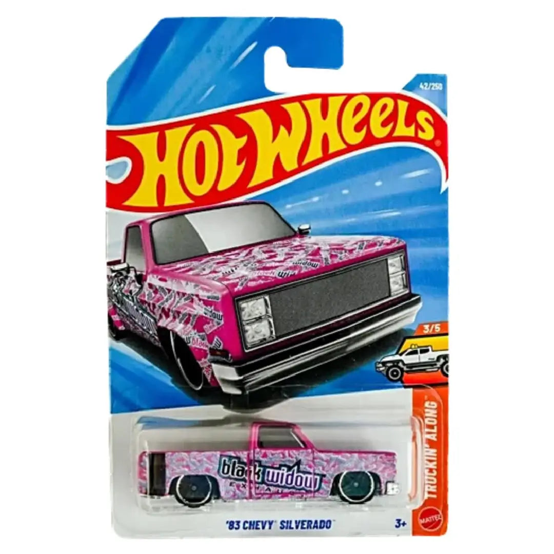 Hot Wheels '83 Chevy Silverado Pink 2026 Truckin' Along 42/250 JJL07 – 1:64 Diecast Pickup Truck