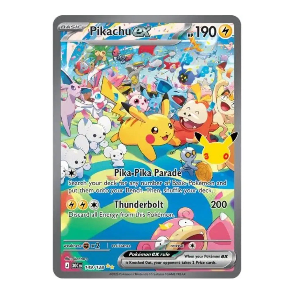 Pikachu ex Holofoil 149 ME: 30th Celebration Pokémon Card
