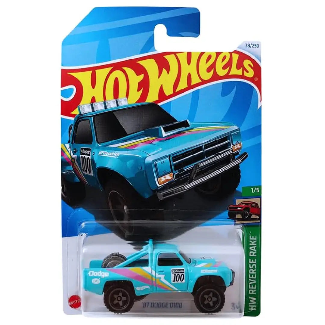 Hot Wheels '87 Dodge D100 Blue HW Reverse Rake 38/250 1:64