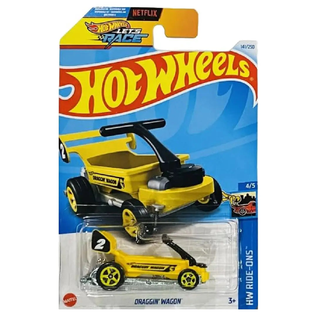 Hot Wheels Draggin' Wagon Yellow Treasure Hunt HW Ride-Ons 4/5 141/250 Diecast